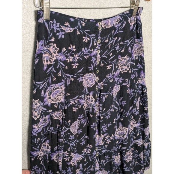 Coldwater Creek Black Floral Button Front Maxi Skirt Size XS Boho Cottagecore - Picture 3 of 10